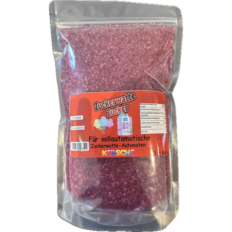 Sucre rose rouge à gros grains au goût cerise pour machines à barbe à papa - 1,5 kg